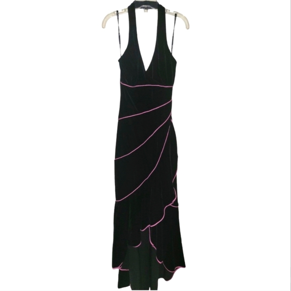 Blondie Nights by Jaslene Black Velvet Halter Dress with Pink Accents - Picture 1 of 9